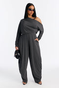 Bria Barrel Wide Leg Jumpsuit - Charcoal