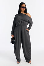Bria Barrel Wide Leg Jumpsuit - Charcoal