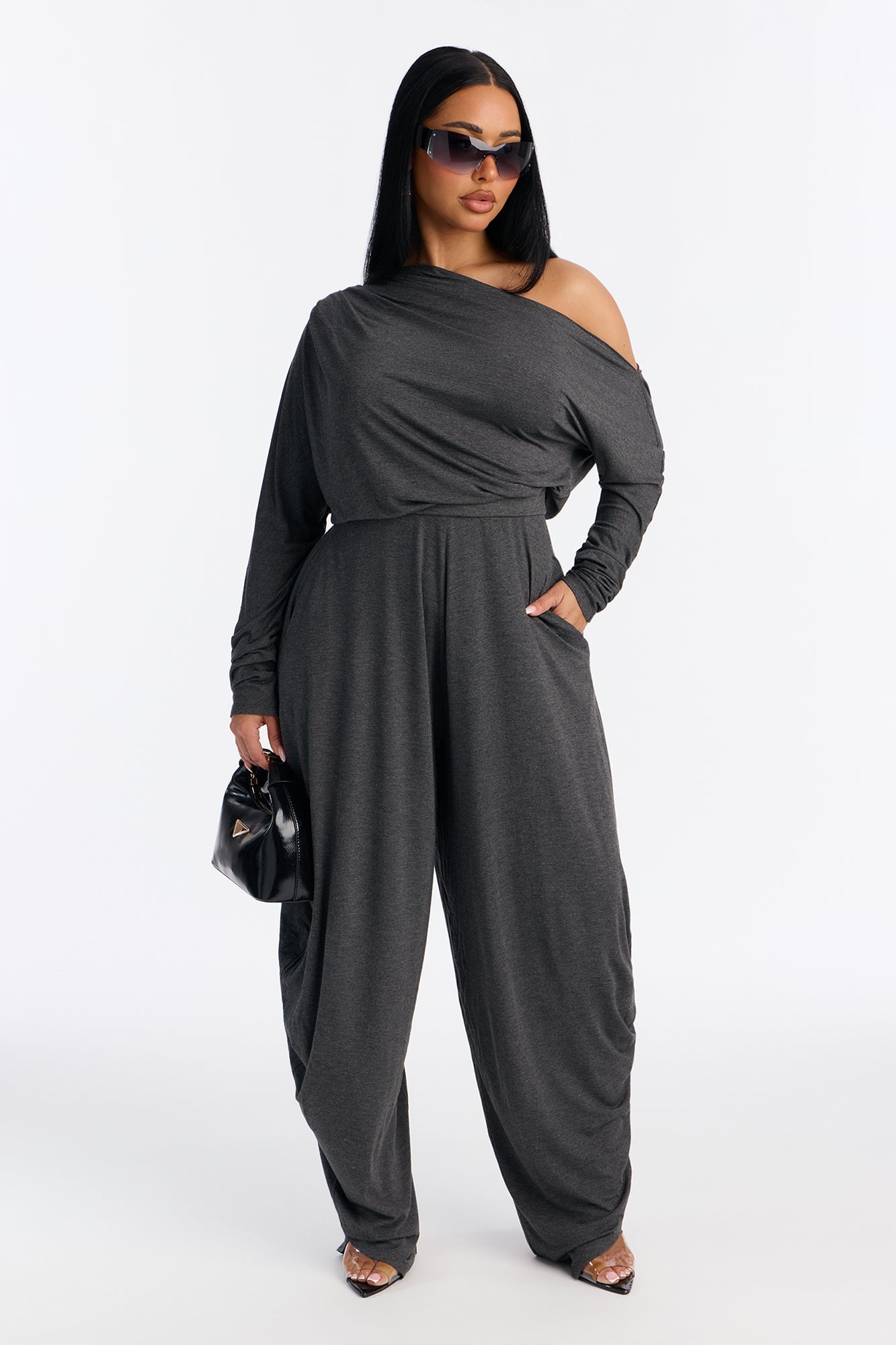 Bria Barrel Wide Leg Jumpsuit - Charcoal