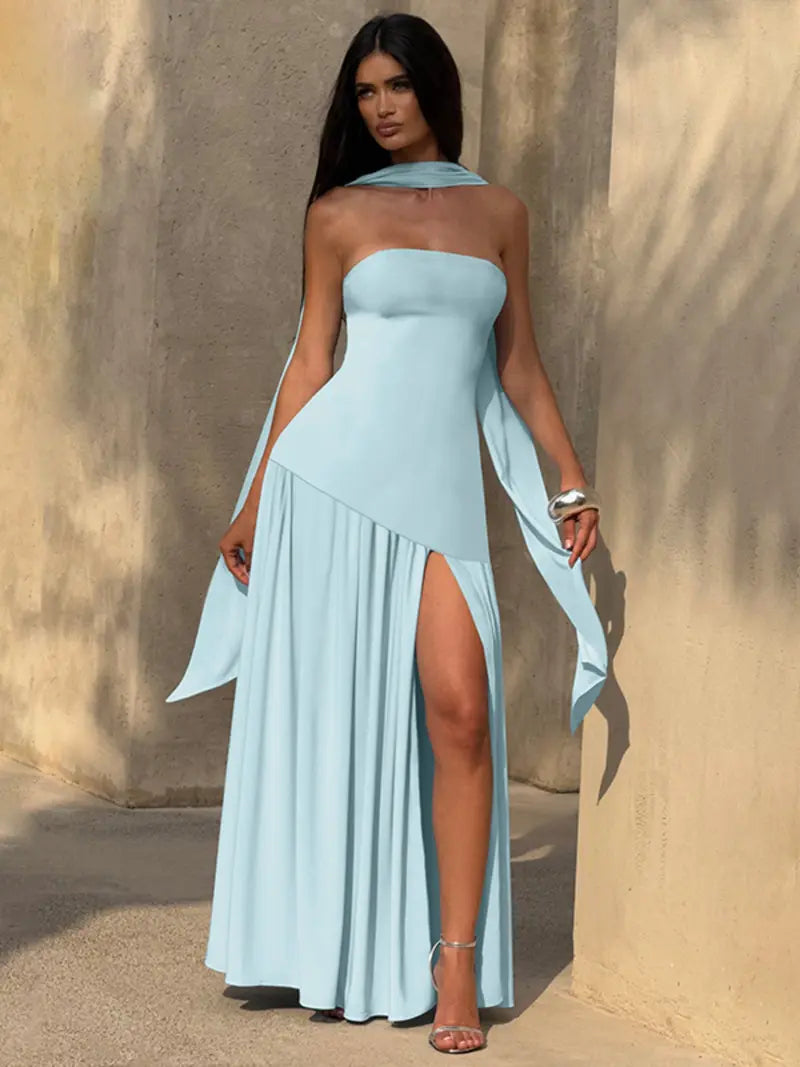 Women's Elegant Strapless Split Thigh Tube Dress
