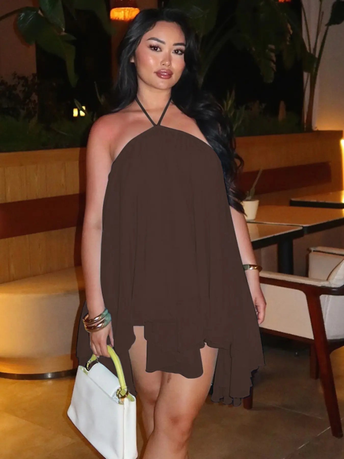 Women Summer Halter Backless Chiffon Midi Dress