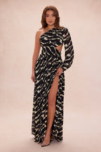 Zakia One Shoulder Maxi Dress - Black/combo
