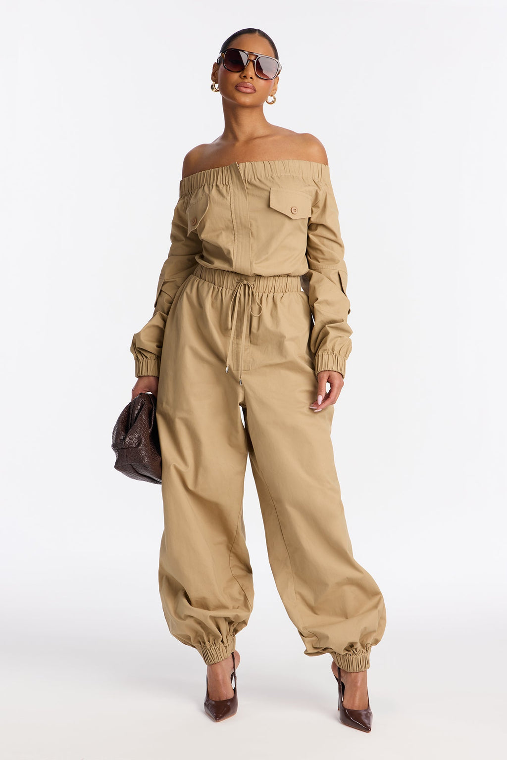 Tasha Off Shoulder Balloon Leg Jumpsuit - Black