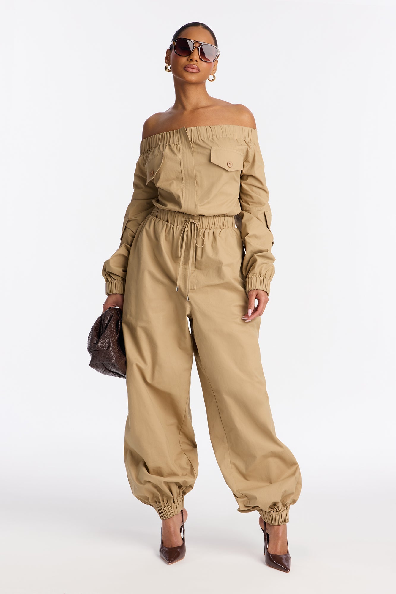Tasha Off Shoulder Balloon Leg Jumpsuit - Black