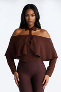 Destiny Off Shoulder Collar Shirt - Brown