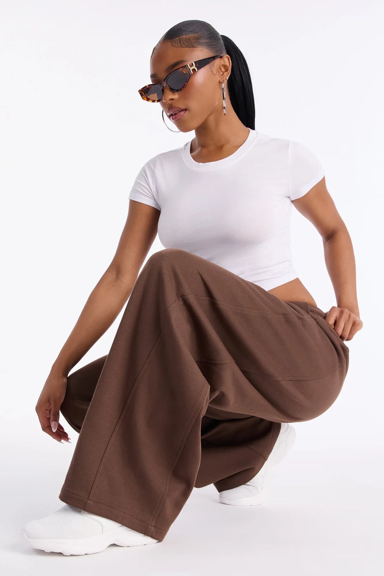 Juni Heavy Knit Jersey Barrel Leg Pant 31′′ - Chocolate