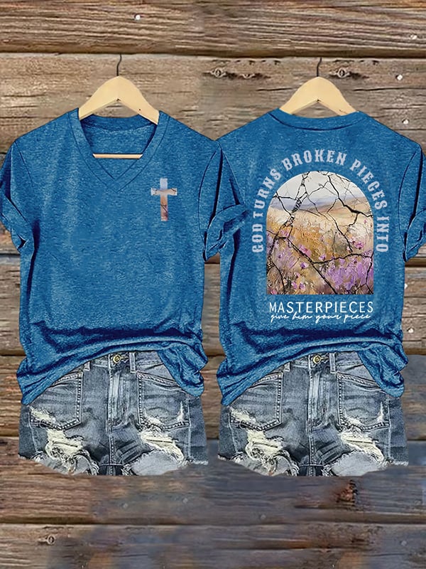 Women's  God Turns Broken Pieces Into Masterpieces Christian Tops Comfort Colors T-Shirt