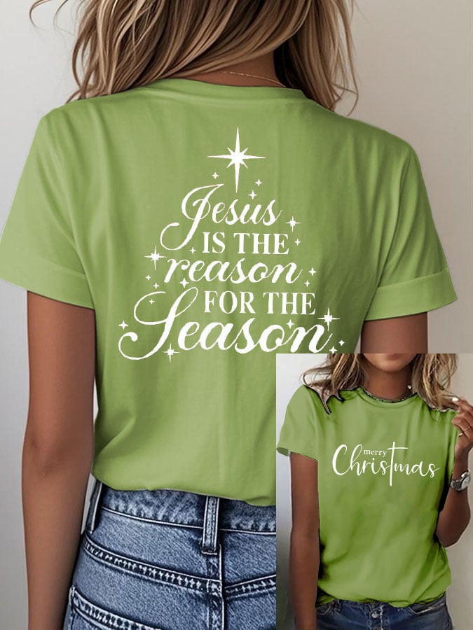 Women's Christmas Christ Jesus is the Reason for the Season Print Casual T-shirt