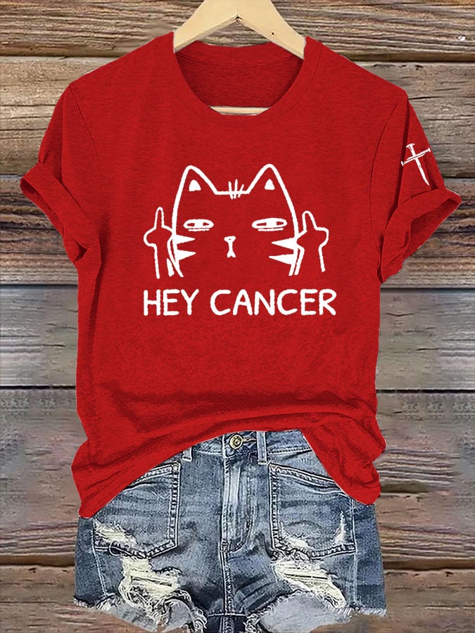 Women's Casual Anti-Cancer Kitten Print Short-Sleeve T-Shirt