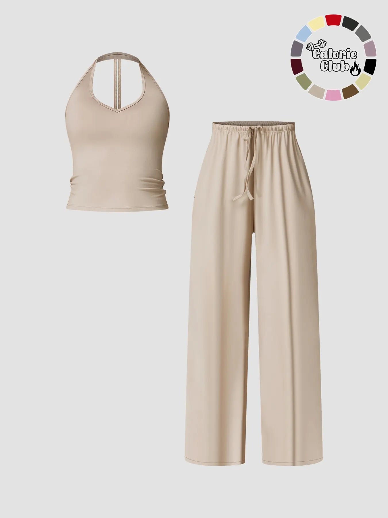 Women's Solid Crop Tank Top & Wide Leg Pants Set