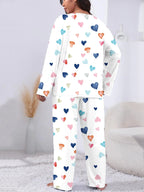 Plus Size Heart Print Pyjama Lounge Set for Women