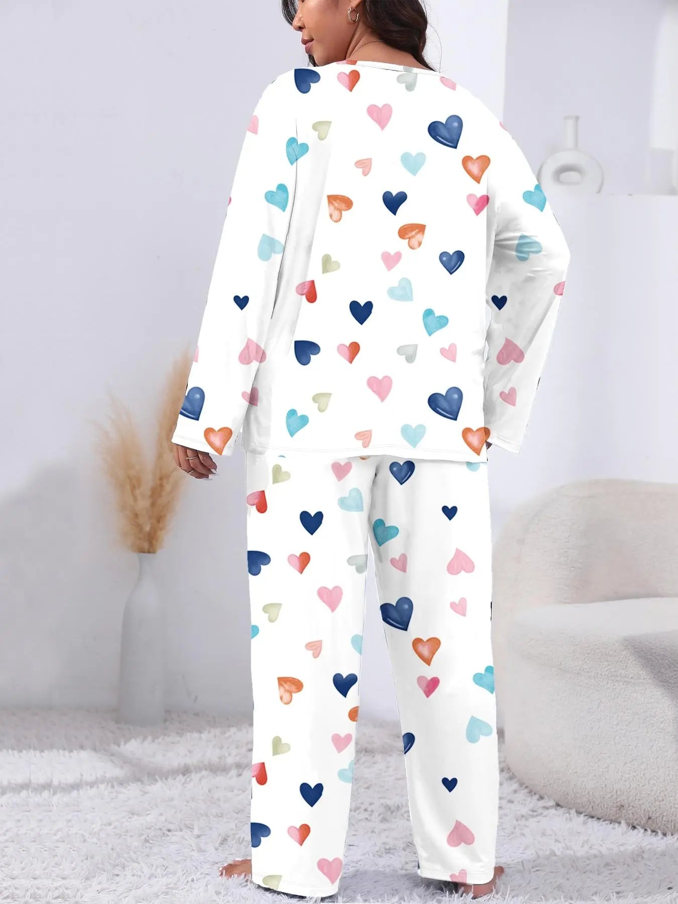 Plus Size Heart Print Pyjama Lounge Set for Women