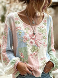 Women's Vintage Floral Breast Cancer Print Top
