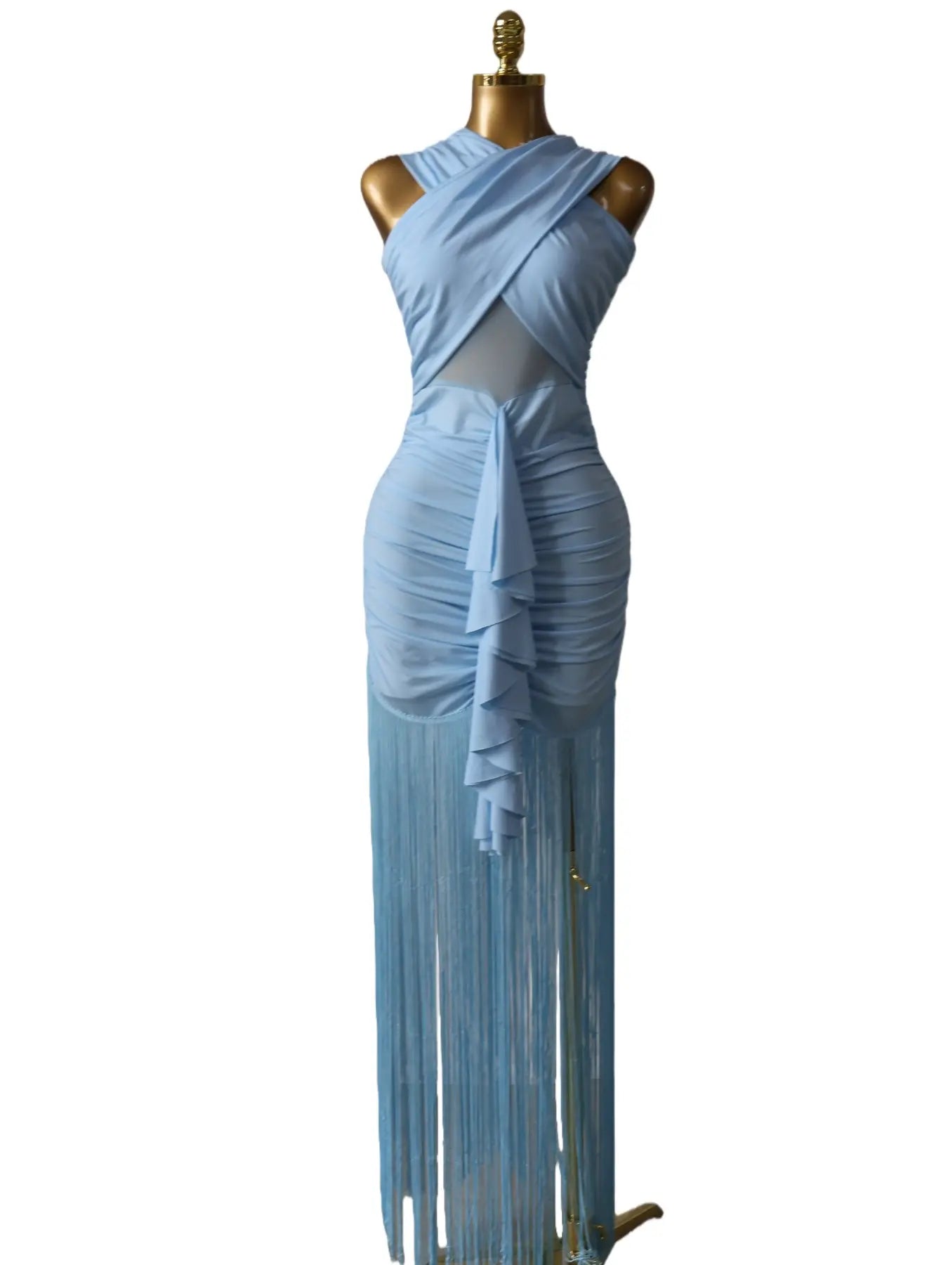 Women's Cross Strap Sleeveless Fringe Maxi Formal Prom Dress,Spring Lady Skirts,Sexy Design Elegant Style Party Outfit,Evening Cocktail Night Tassel Chic Engagement Dresses