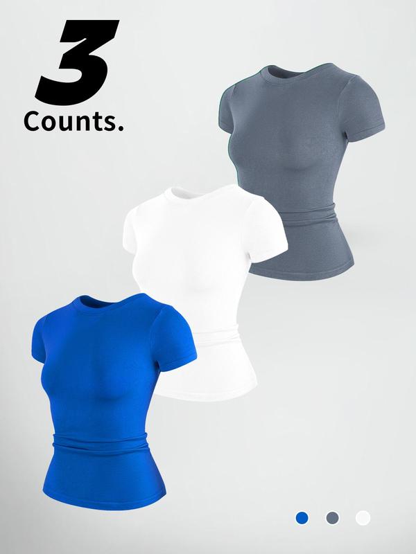 Women's Solid Color Sports Tee, Breathable Quick Drying Crew Neck T-Shirt, Ladies Sportswear for Gym Workout Running