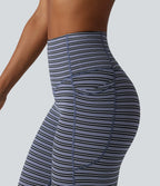 UltraSculptTM Jacquard Stripe High Waisted Tummy Control Running Leggings with Pockets