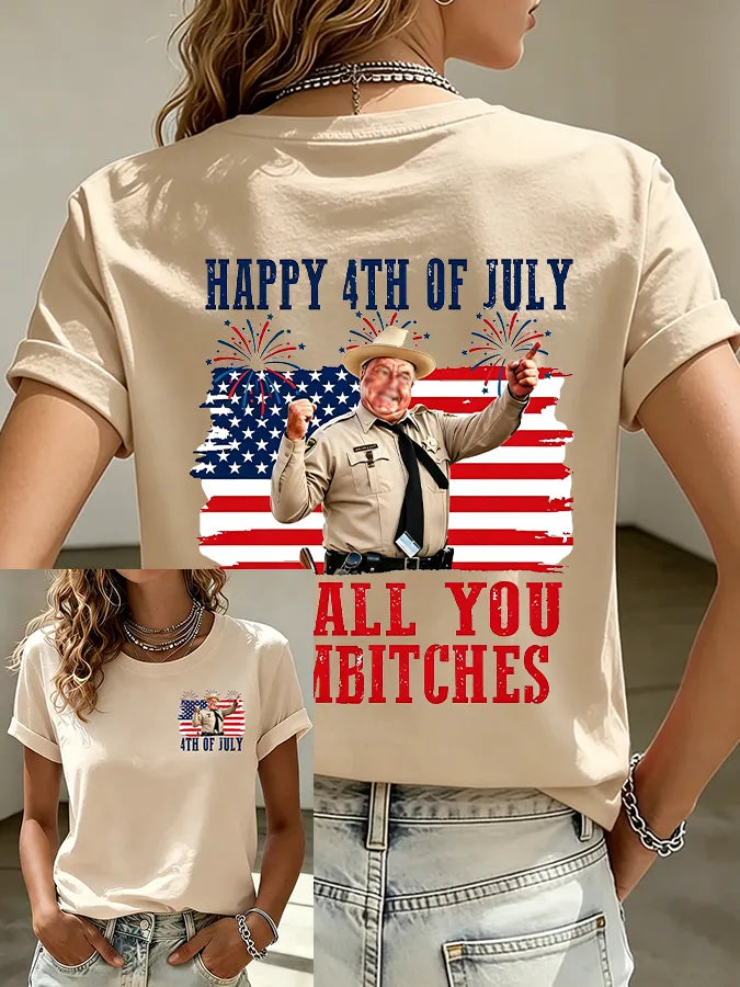 Women's American Flag Patriotic Print Comfortable Pure Cotton T-Shirt