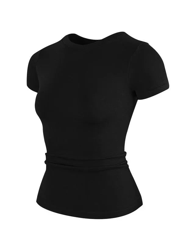 Women's Solid Color Sports Tee, Breathable Quick Drying Crew Neck T-Shirt, Ladies Sportswear for Gym Workout Running