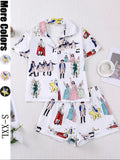 Hamilton Musical Themed Women's Pajama Set, Short Sleeve Shirt Collar Button Soft Top & Elastic Shorts, Casual Home Wear