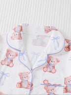 Women's Bear Print Knit Short Sleeve Top & Elastic Waist Shorts Pajama Set
