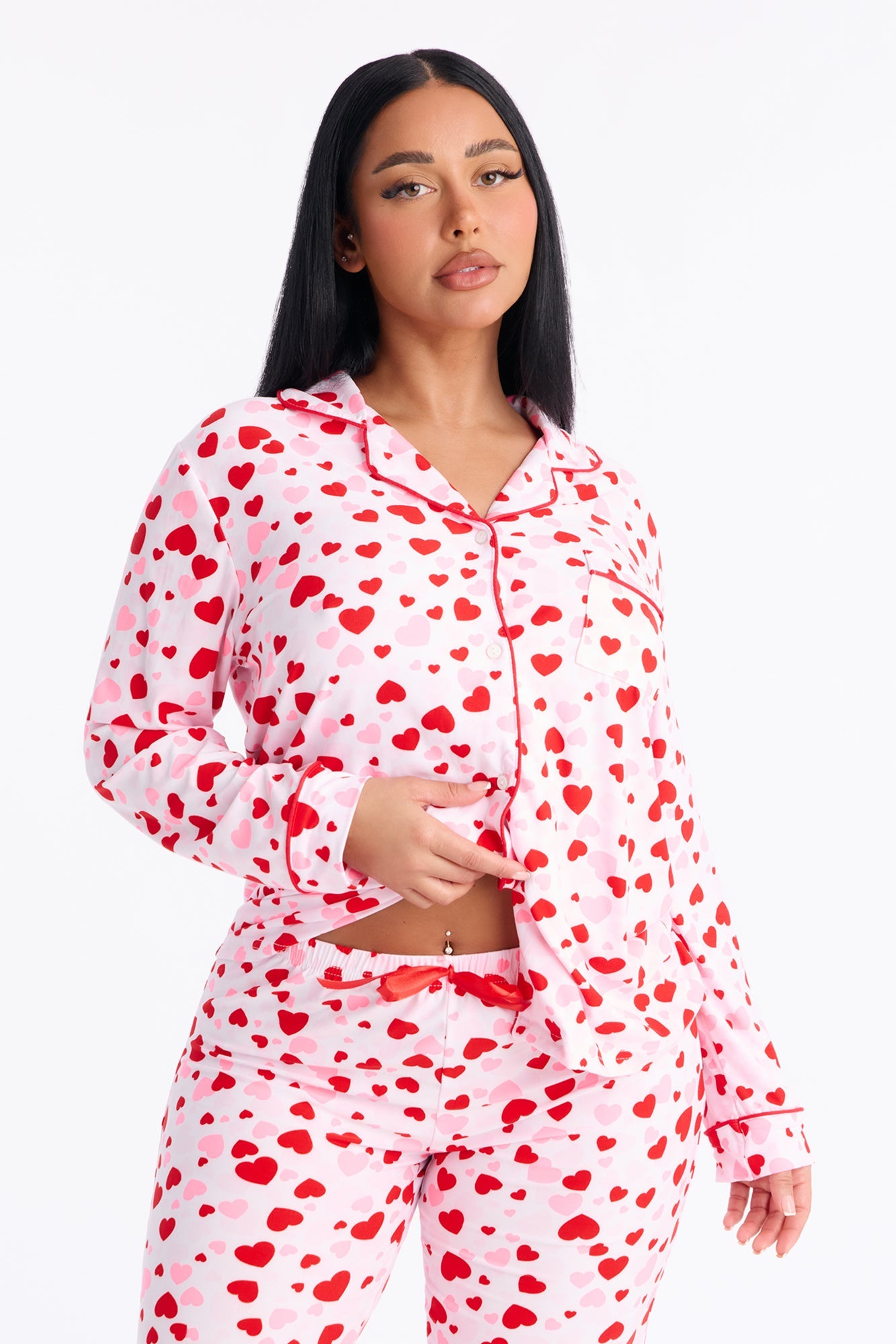 So Lovely Long Sleeve PJ Pant Set - White/combo