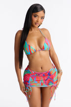 Kairi 3 Piece Bikini & Ruched Skirt Set - Blue/combo