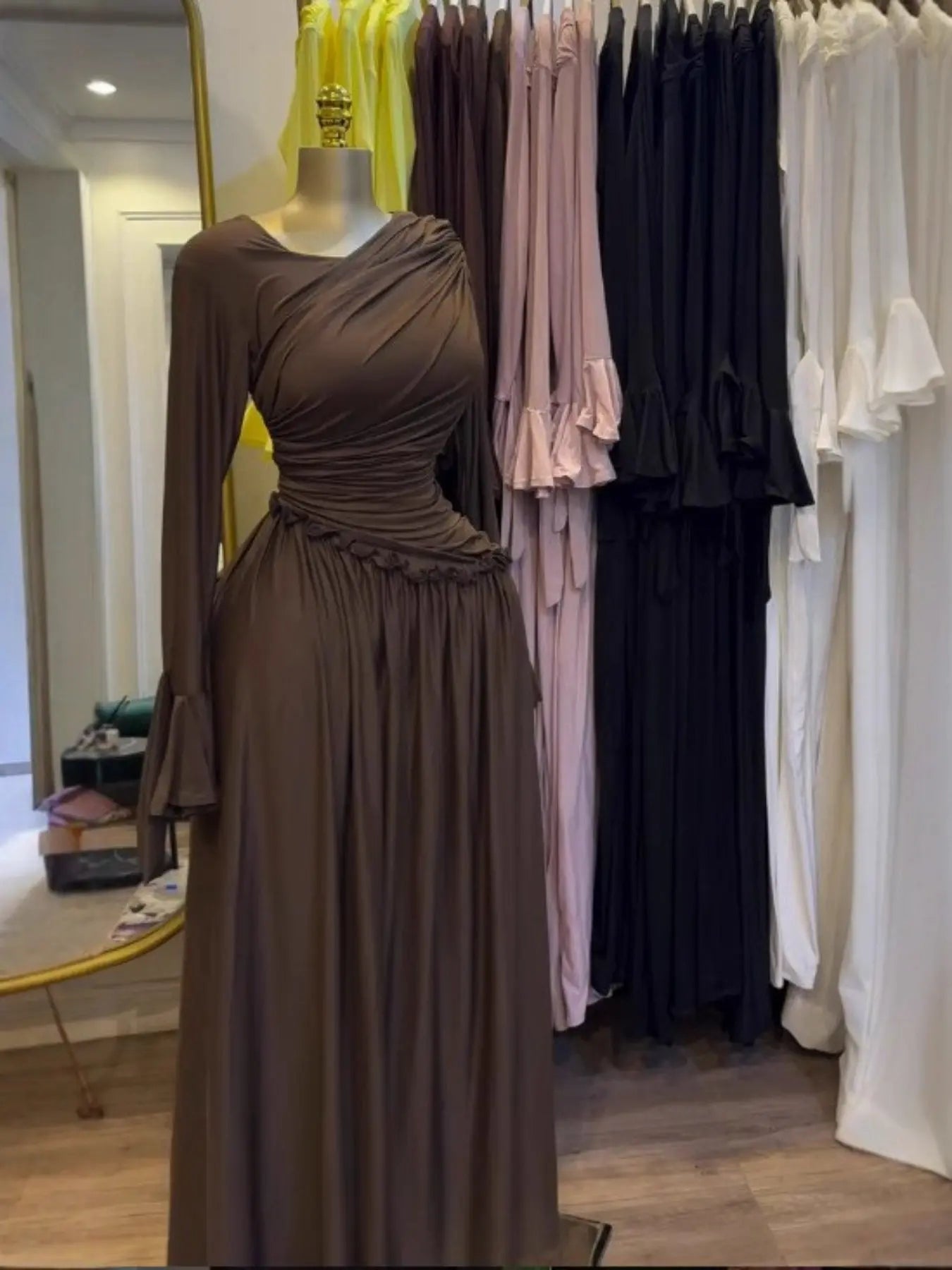 Elegant Chic Women's Long Sleeve O-Neck Big Swing Maxi Dress Woven, Fall & Winter Wear, Sweet Holiday Birthday Party Sexy Dress, Casual Style