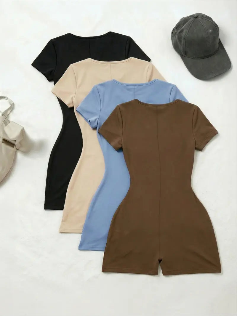 4-piece set Pure Desire Style Square Neck High Waist Waist-fitted One-piece Shorts