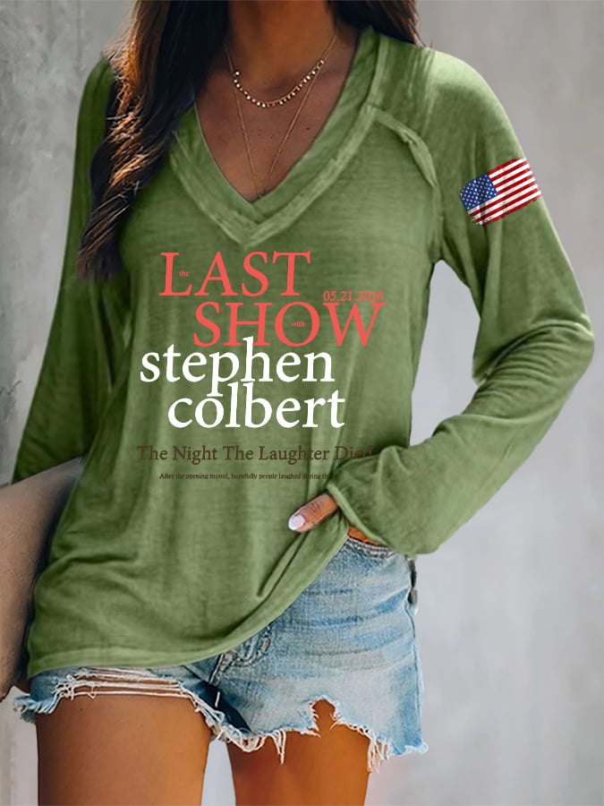 🔥Buy 3 Get 15% Off🔥V-Neck Retro Last Show 05.21.2026 The Night The Laughter Died After The Opening Monol, Hopefully People Laughed During The Show Print T-Shirt
