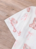 Women's Bear Print Knit Short Sleeve Top & Elastic Waist Shorts Pajama Set