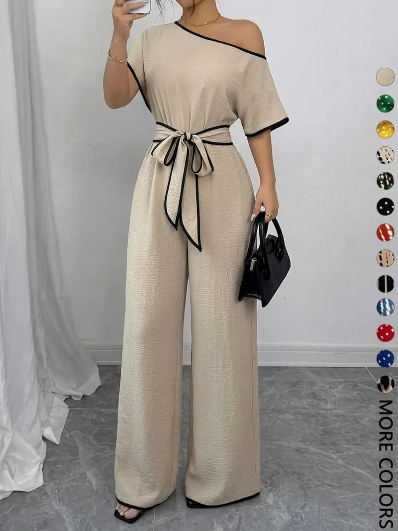 Women's All Over Print Tie Front Jumpsuit - Casual Style
