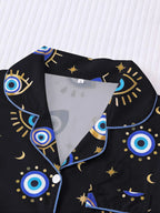 Women's All Over Cartoon Eye Print Short Sleeve Two-Piece Set
