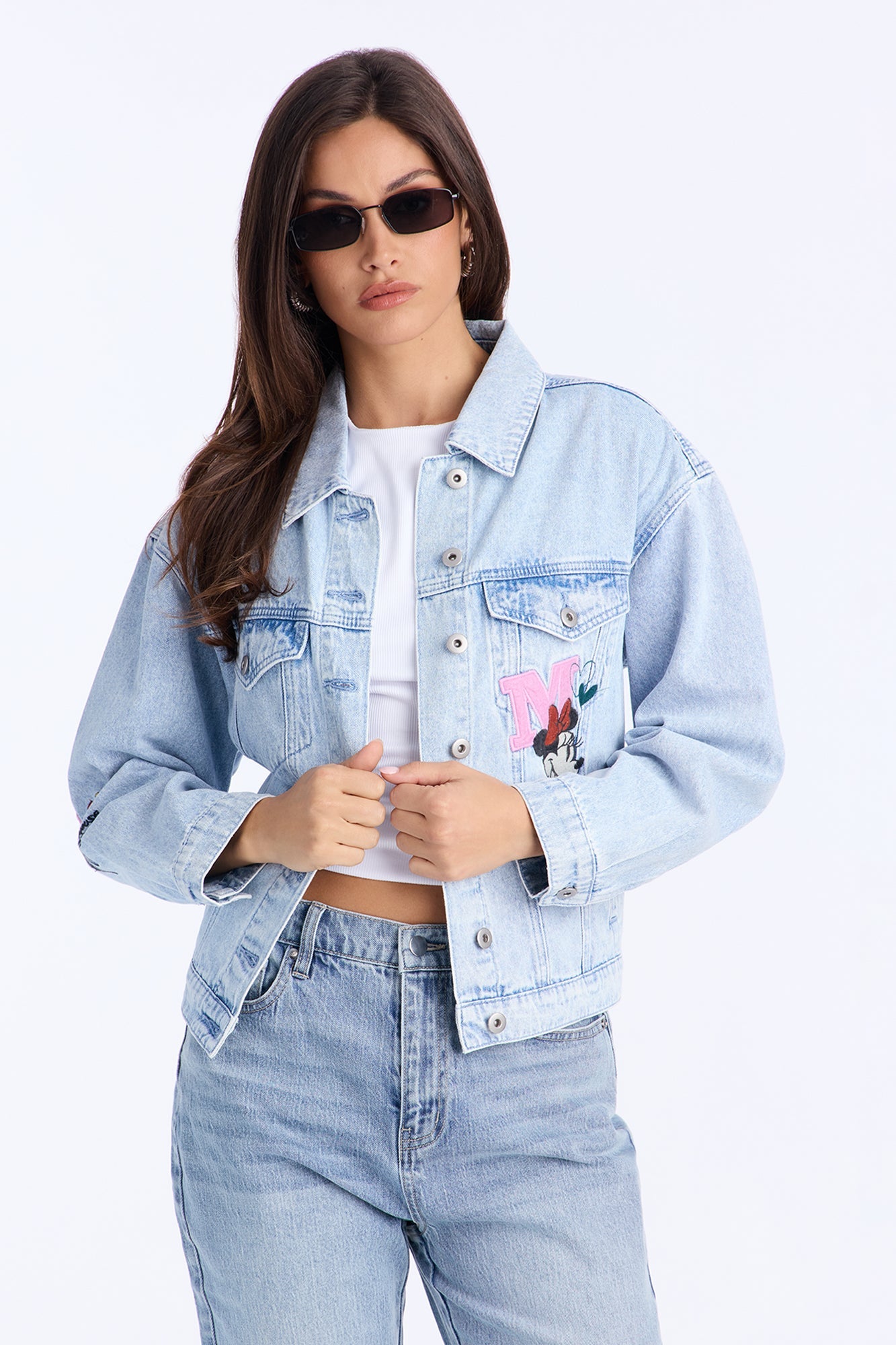 Mickey and Minnie Embroidered Denim Jacket - Medium Wash