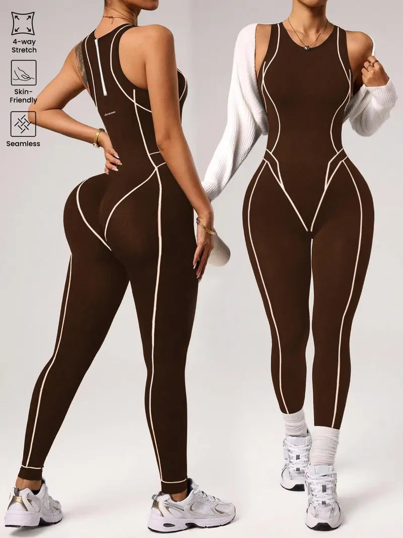 Women's Seamless High Elastic Yoga Jumpsuit, Back Zipper, Breathable Sportswear, Suitable for All Seasons, Ideal for Gym, Running, Yoga, Sporty Jumpsuit