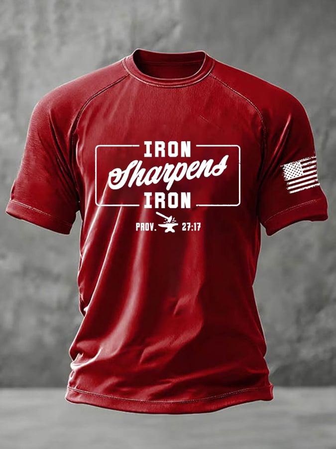 Men's Iron Sharpens Iron – Prov. 27:17 Faith Print Round Neck T-Shirt