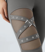DayStretch High Waisted Crossover Contrast Mesh Decorative Buckle Yoga Leggings