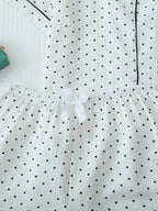 2pcs/Set Women's Mini Polka Dot Printed Pajama Set With Contrast Trim Button-Down Shirt And Bowknot Shorts, Perfect For Home Wear In Summer White Set,Two Pieces Set