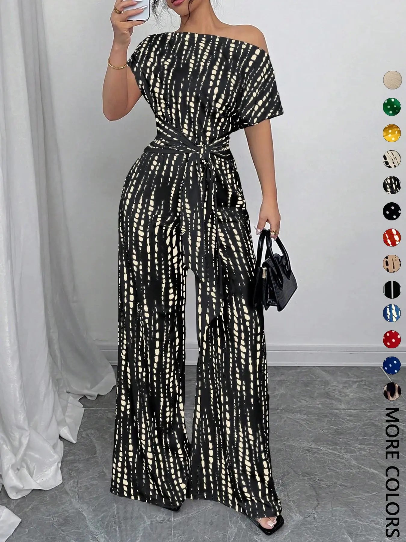 Women's All Over Print Tie Front Jumpsuit - Casual Style