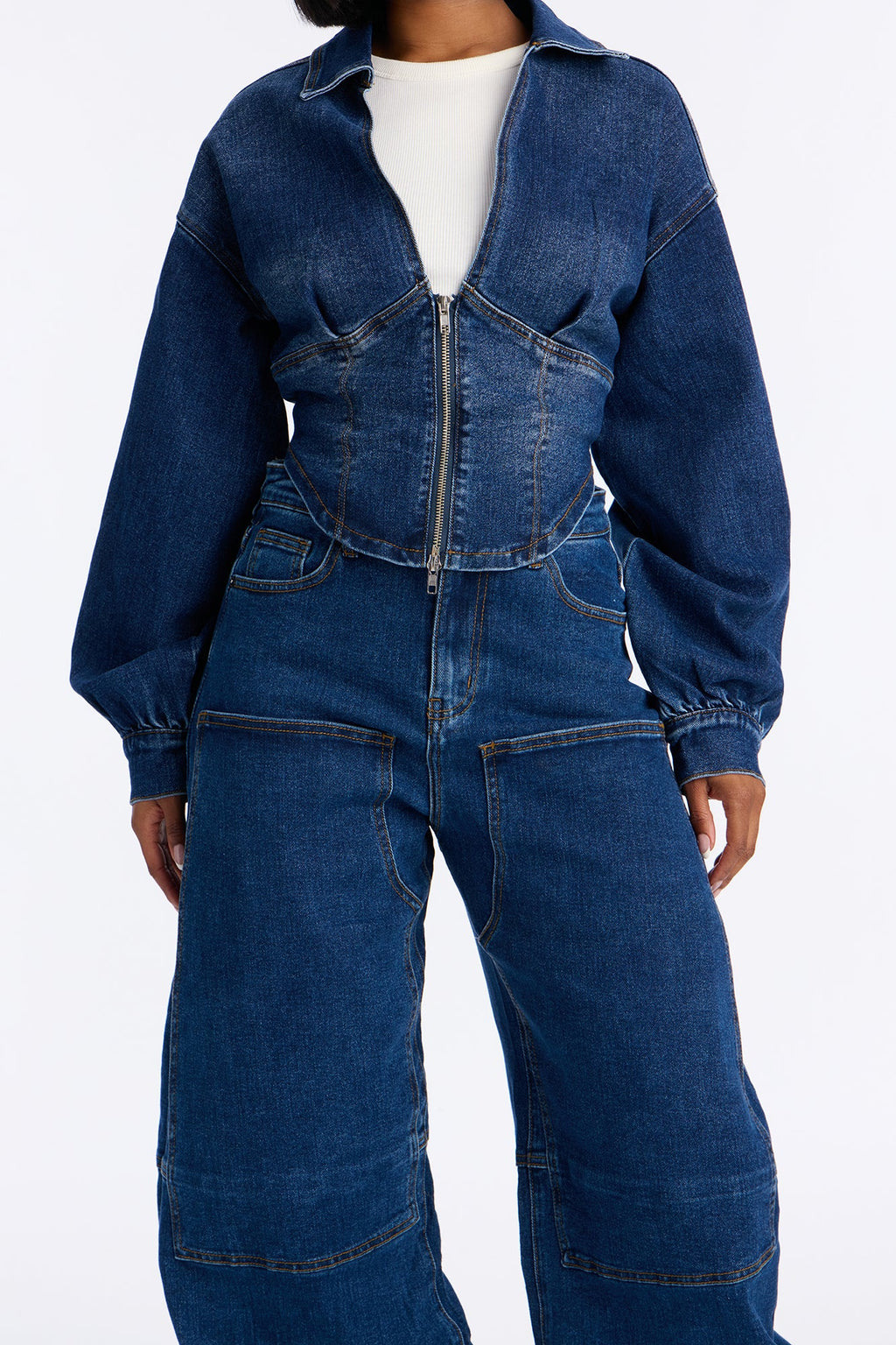 My Way Denim Barrel Pant Set - Dark Wash