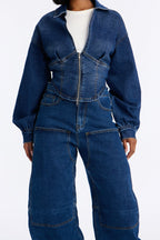 My Way Denim Barrel Pant Set - Dark Wash