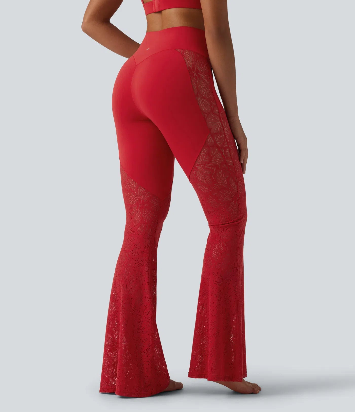 UltraSculptTM High Waisted Tummy Control Contrast Lace Yoga Flare Leggings with Pocket