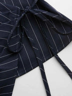 Cider Boat Neck Striped Wrap Knotted Top & Mid Rise Straight Leg Trousers Set– Office & Weekend Casual SwimWeek