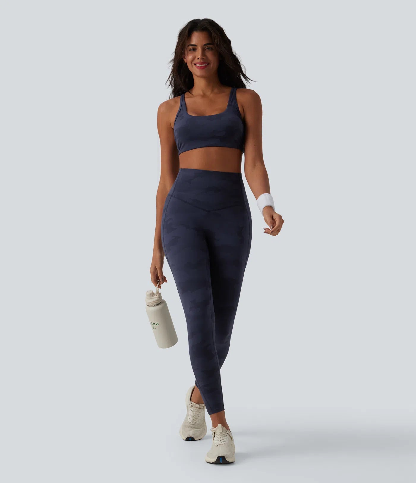 UltraSculptTM Camo Print High Waisted Tummy Control Running Leggings with Pockets