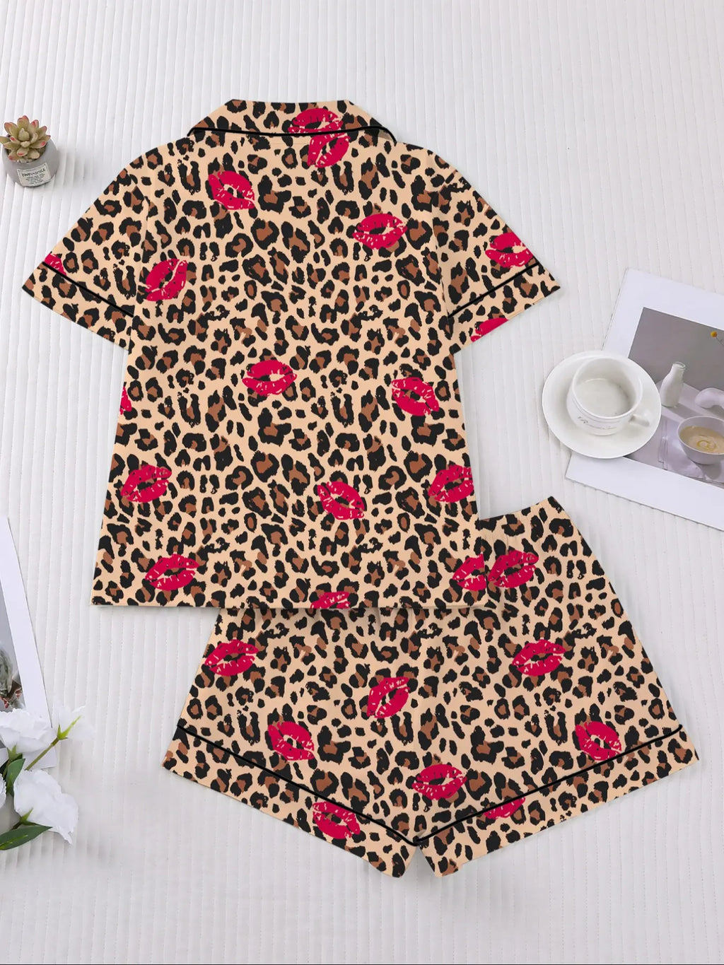 Women's Sleepwear Set, Soft Short Sleeve Shirt & Elastic Shorts
