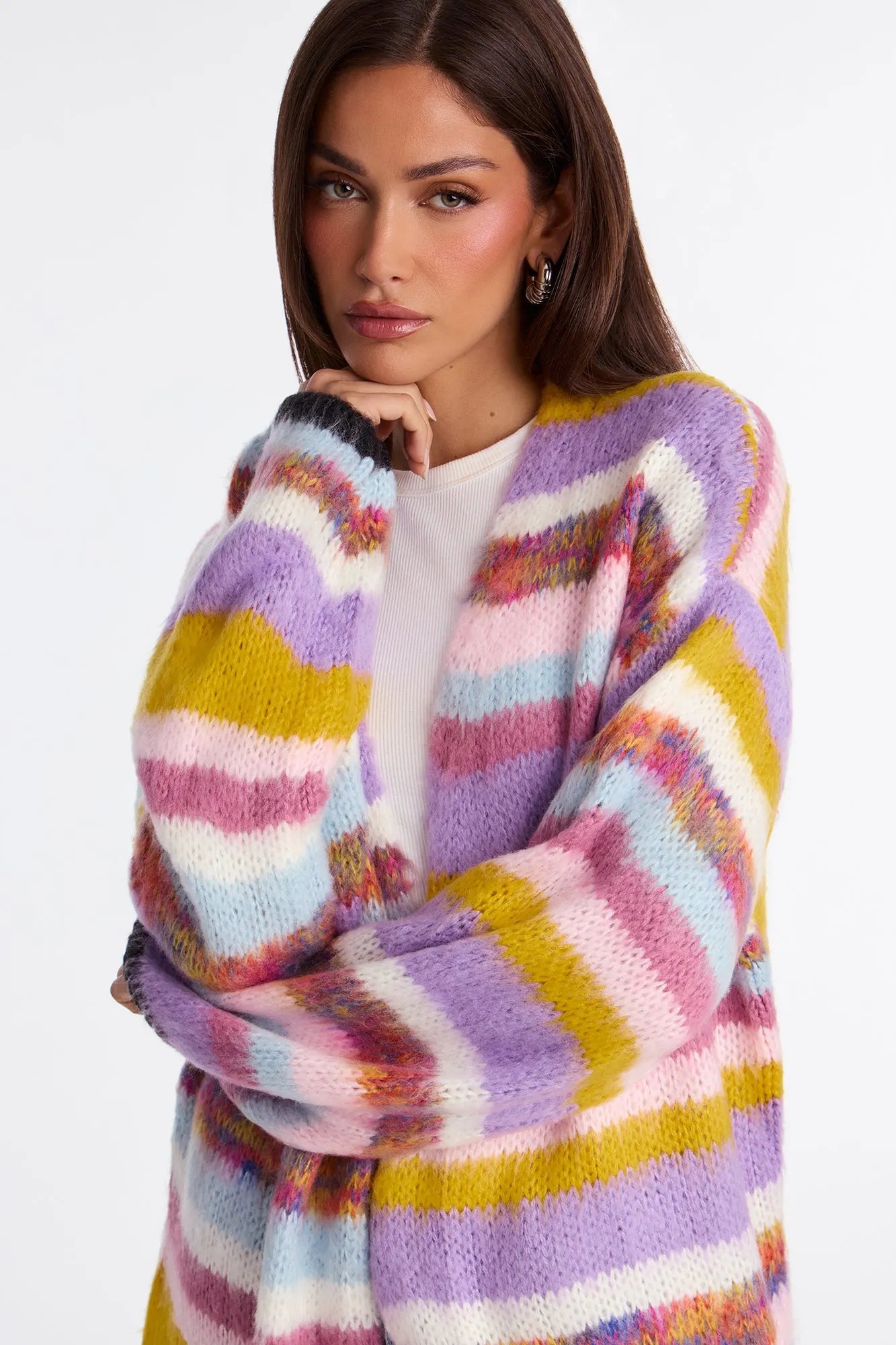 Loveliness Colorblock Fuzzy Long Cardigan - Multi Color