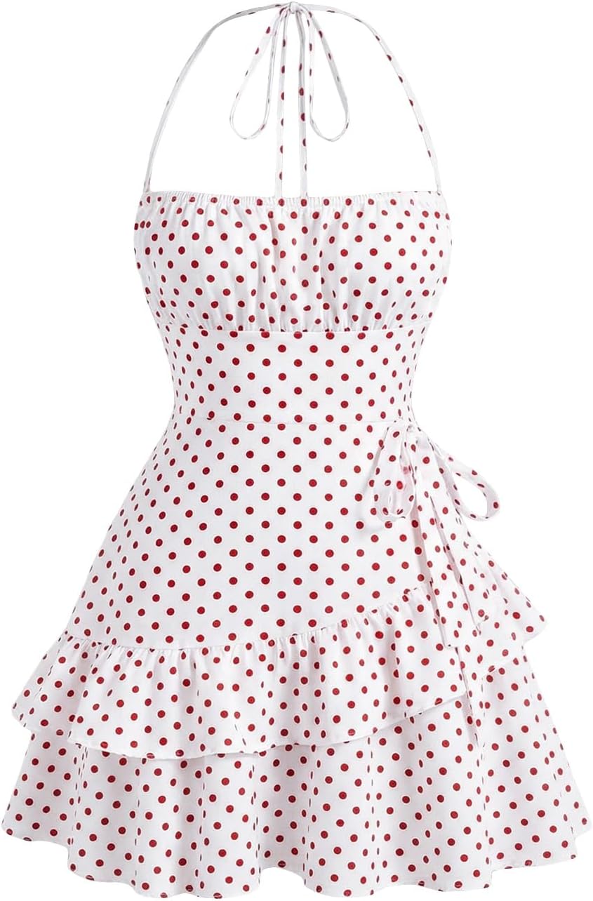 Floerns Women's Floral Halter Ruffle Tiered Cute Summer Mini Dress Milkmaid Vacation Sundress
