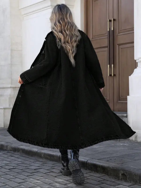 Women's Button Front Denim Coat, Elegant Casual Long Sleeve Denim Jacket for Spring & Fall, Women's Clothing for Daily Wear, Outerwear