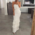Women's Bandeau Shirred Ruffle Hem Wedding Guest Layered Wedding Dress/Women's Ruched Bodycon Dress/Women's Shirred Ruffle Hem Dress Womenswear