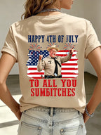 Women's American Flag Patriotic Print Comfortable Pure Cotton T-Shirt