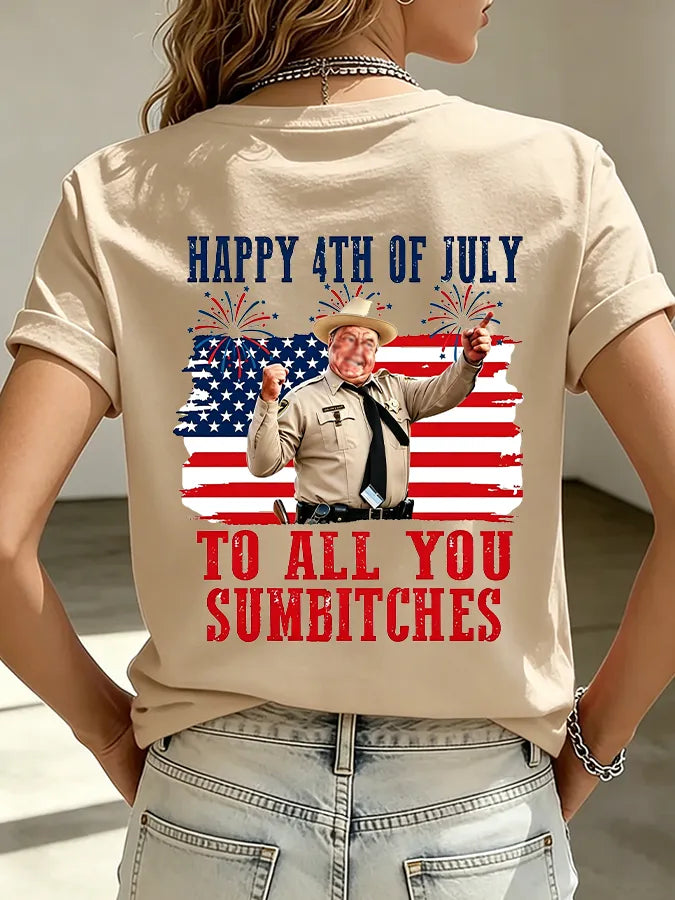 Women's American Flag Patriotic Print Comfortable Pure Cotton T-Shirt